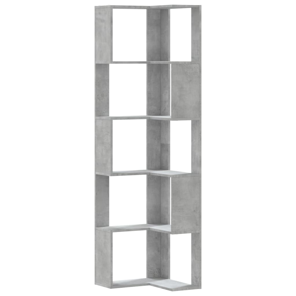 vidaXL Corner Bookcase 5-Tier Concrete Grey 50x50x179 cm Engineered Wood