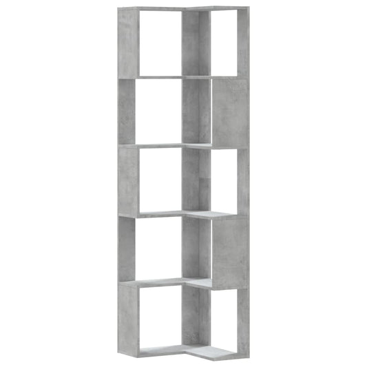 vidaXL Corner Bookcase 5-Tier Concrete Grey 50x50x179 cm Engineered Wood