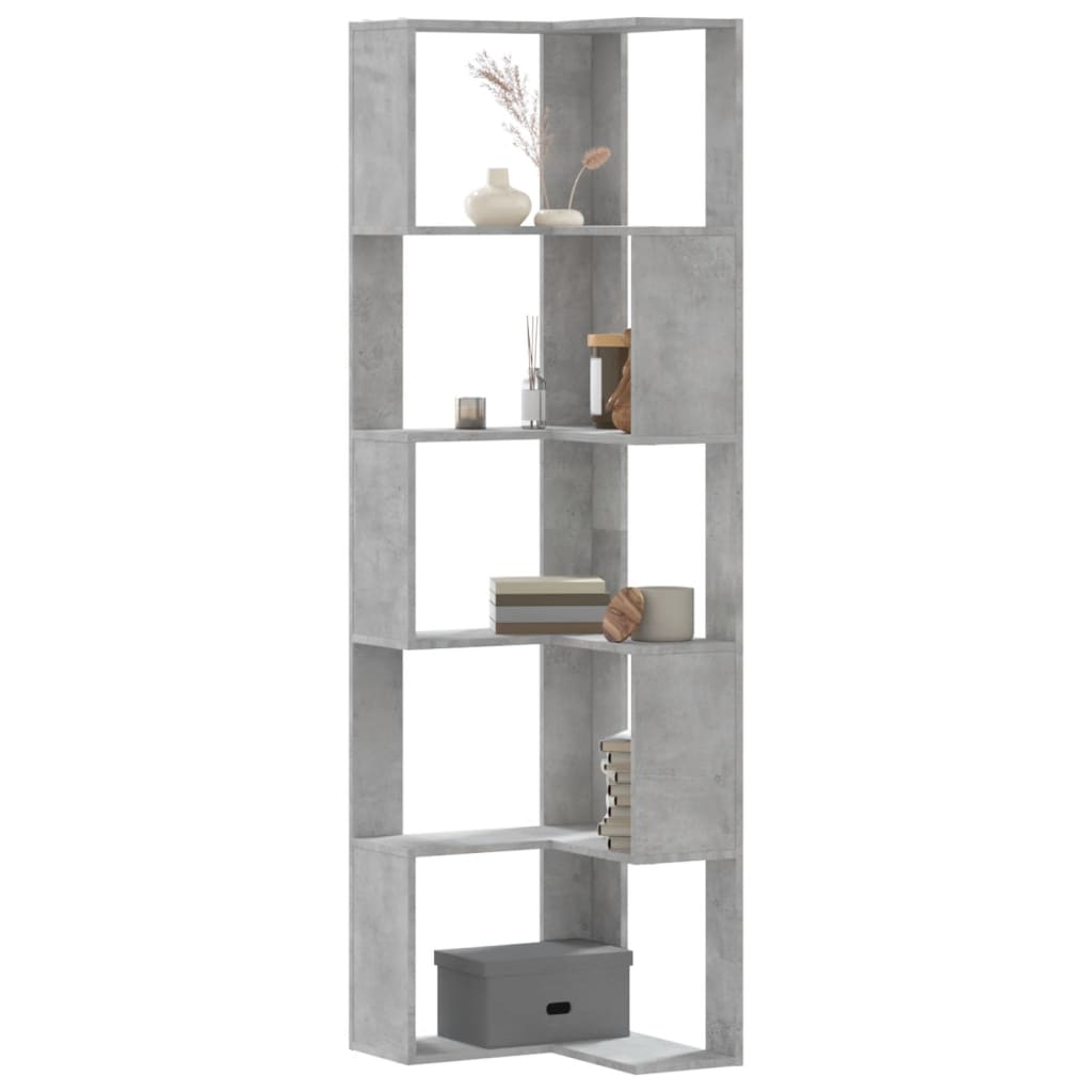 vidaXL Corner Bookcase 5-Tier Concrete Grey 50x50x179 cm