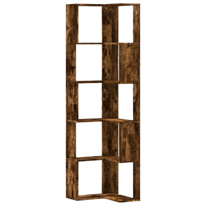 vidaXL Corner Bookcase 5-Tier Smoked Oak 50x50x179 cm Engineered Wood