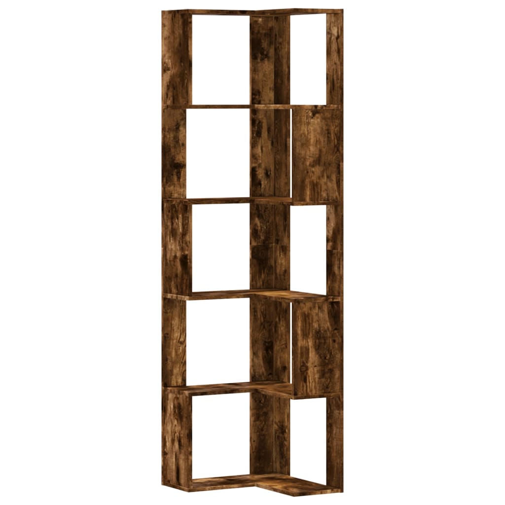 vidaXL Corner Bookcase 5-Tier Smoked Oak 50x50x179 cm Engineered Wood