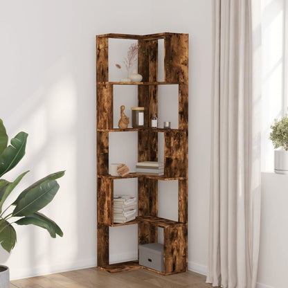 vidaXL Corner Bookcase 5-Tier Smoked Oak 50x50x179 cm Engineered Wood