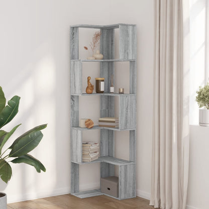 vidaXL Corner Bookcase 5-Tier Grey Sonoma 50x50x179 cm Engineered Wood