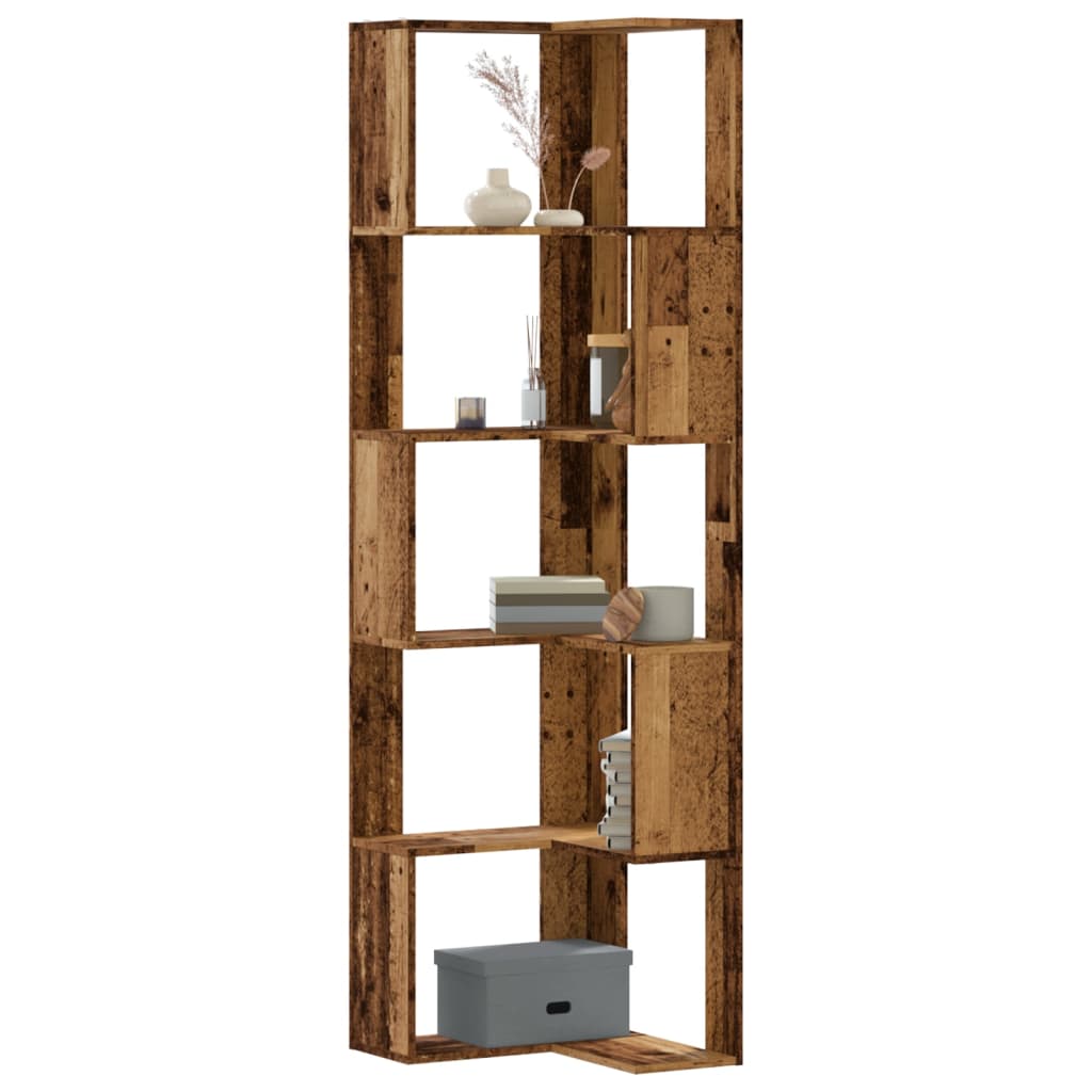 vidaXL Corner Bookcase 5-Tier Old Wood 50x50x179 cm Engineered Wood
