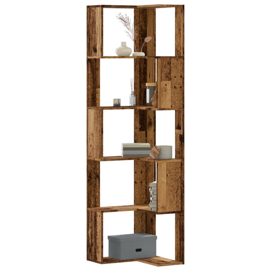 vidaXL Corner Bookcase 5-Tier Old Wood 50x50x179 cm Engineered Wood