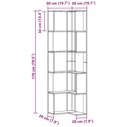 vidaXL Corner Bookcase 5-Tier Artisian Oak 50x50x179 cm Engineered Wood
