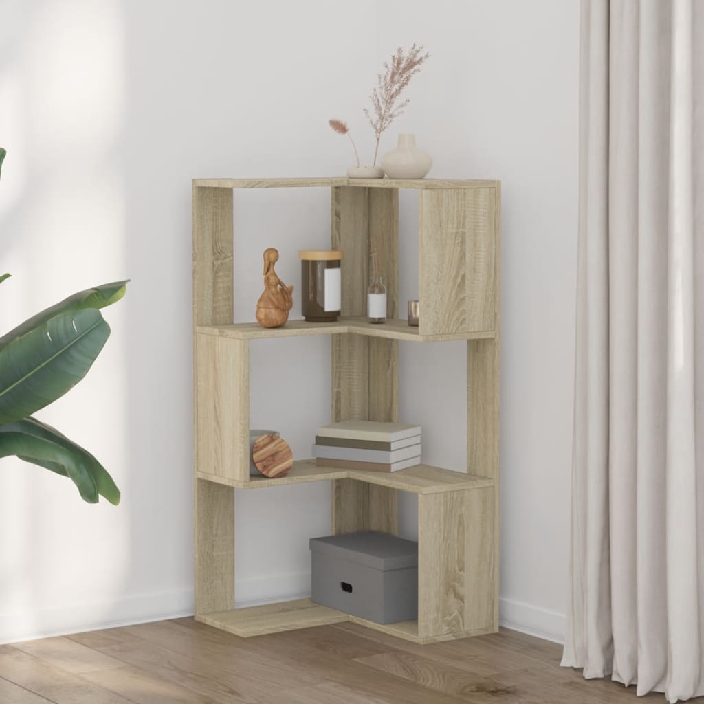 vidaXL Corner Bookcase 3-Tier Sonoma Oak 50x50x102 cm Engineered Wood