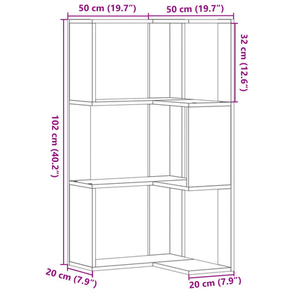 vidaXL Corner Bookcase 3-Tier Sonoma Oak 50x50x102 cm Engineered Wood