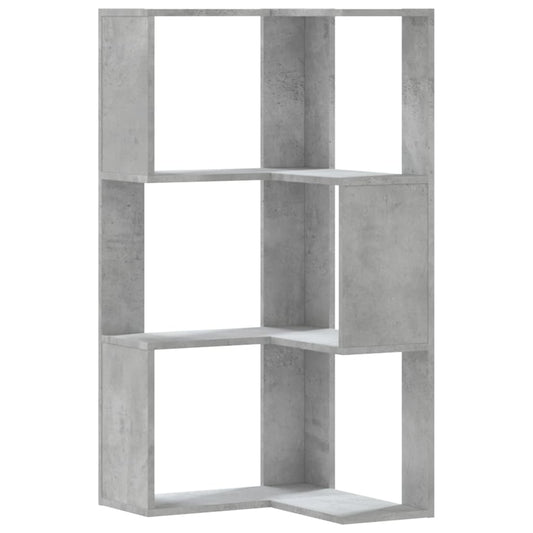 vidaXL Corner Bookcase 3-Tier Concrete Grey 50x50x102 cm Engineered Wood