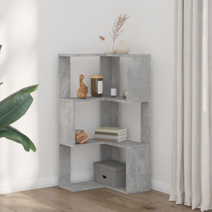 vidaXL Corner Bookcase 3-Tier Concrete Grey 50x50x102 cm Engineered Wood