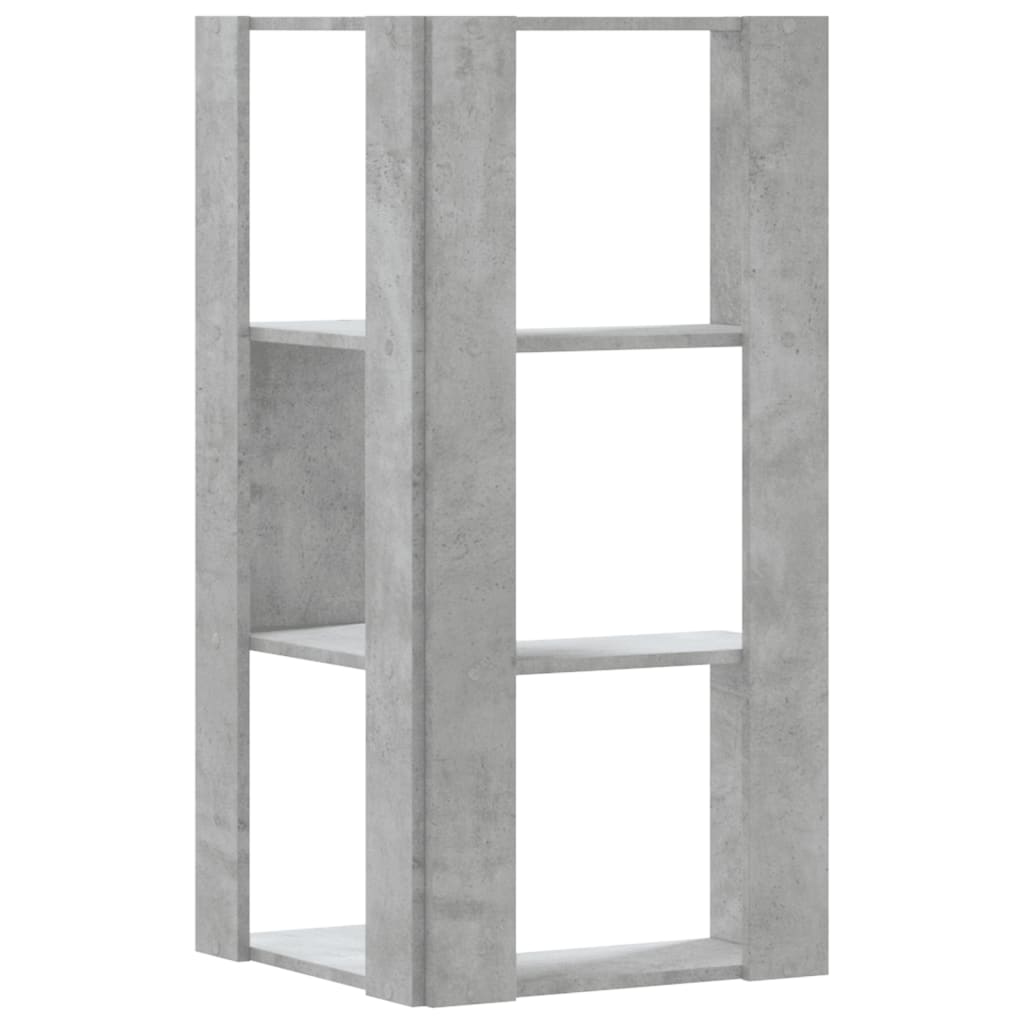 vidaXL Corner Bookcase 3-Tier Concrete Grey 50x50x102 cm Engineered Wood