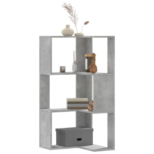 vidaXL Corner Bookcase 3-Tier Concrete Grey 50x50x102 cm Engineered Wood