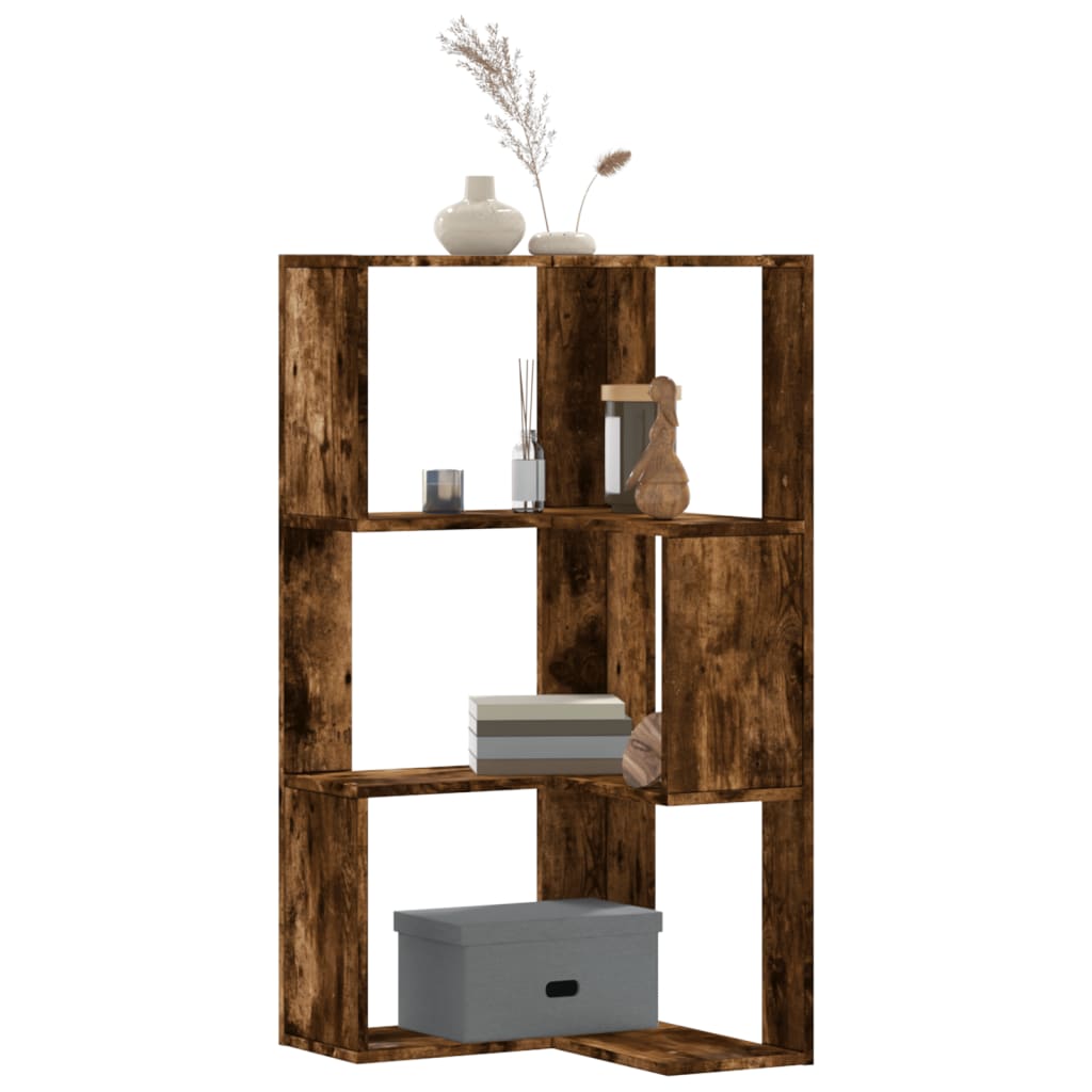 vidaXL Corner Bookcase 3-Tier Smoked Oak 50x50x102 cm Engineered Wood