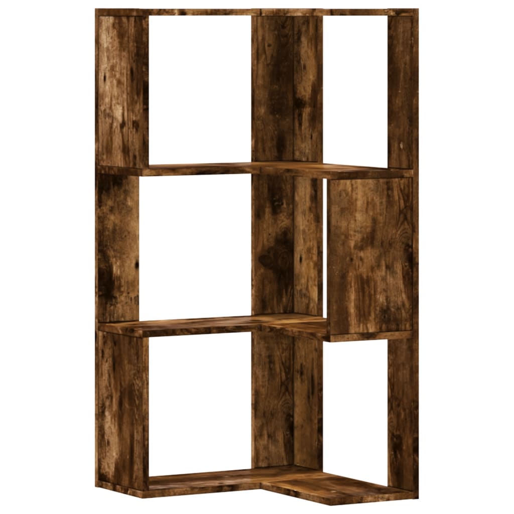 vidaXL Corner Bookcase 3-Tier Smoked Oak 50x50x102 cm Engineered Wood