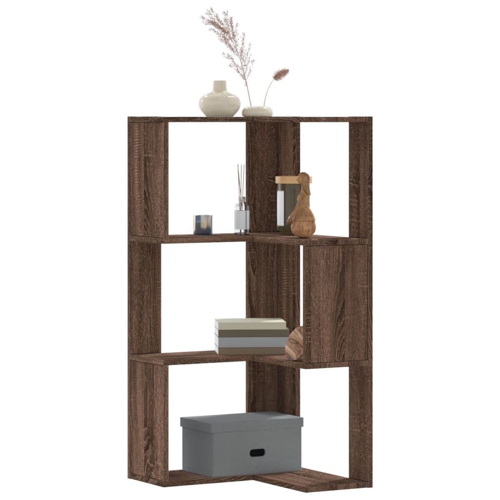 vidaXL Corner Bookcase 3-Tier Brown Oak 50x50x102 cm Engineered Wood