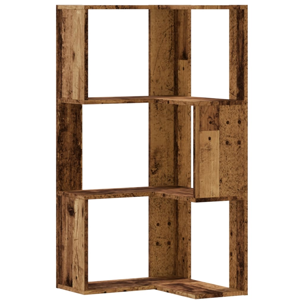 vidaXL Corner Bookcase 3-Tier Old Wood 50x50x102 cm Engineered Wood