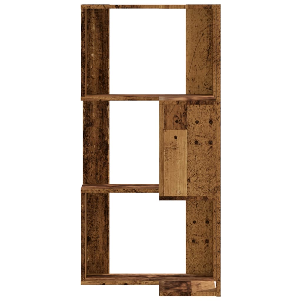 vidaXL Corner Bookcase 3-Tier Old Wood 50x50x102 cm Engineered Wood