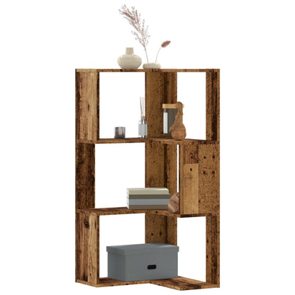 vidaXL Corner Bookcase 3-Tier Old Wood 50x50x102 cm Engineered Wood