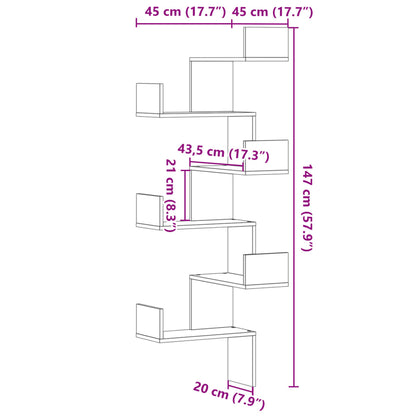 vidaXL Wall Corner Shelf White 45x45x147 cm Engineered Wood