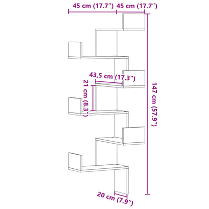 vidaXL Wall Corner Shelf Concrete Grey 45x45x147 cm Engineered Wood