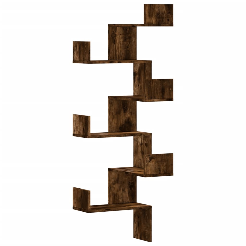 vidaXL Wall Corner Shelf Smoked Oak 45x45x147 cm Engineered Wood