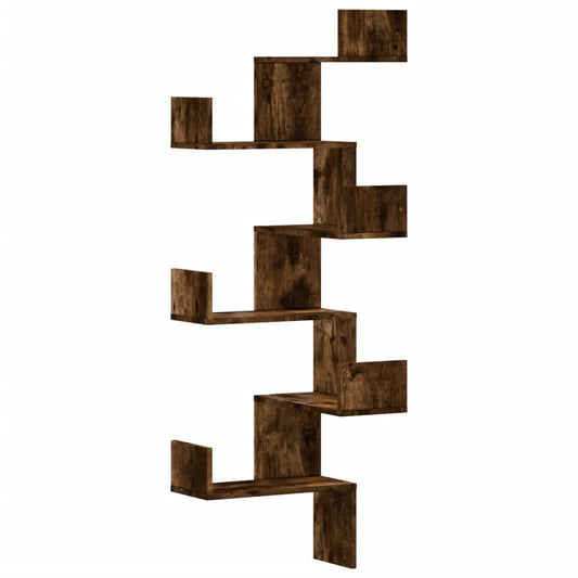 vidaXL Wall Corner Shelf Smoked Oak 45x45x147 cm Engineered Wood