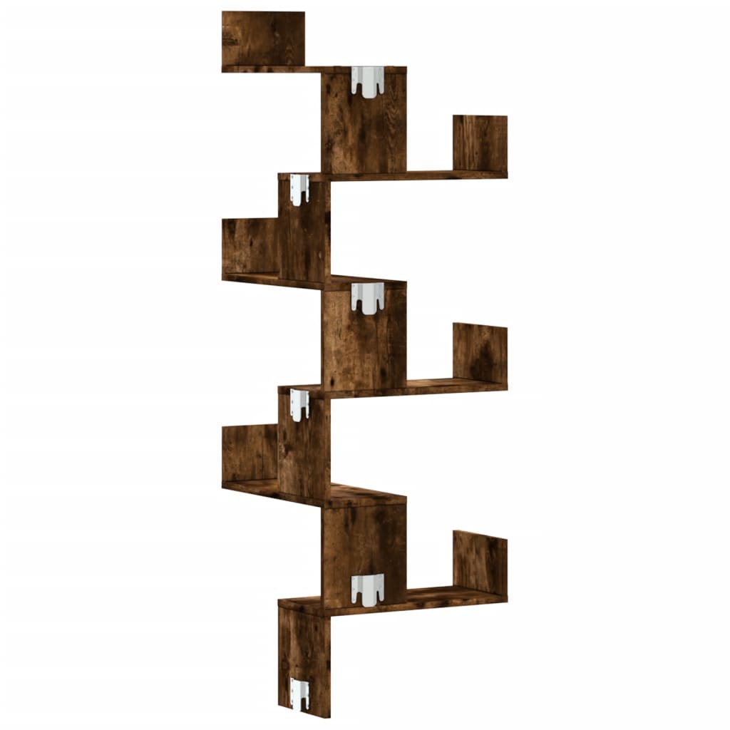 vidaXL Wall Corner Shelf Smoked Oak 45x45x147 cm Engineered Wood