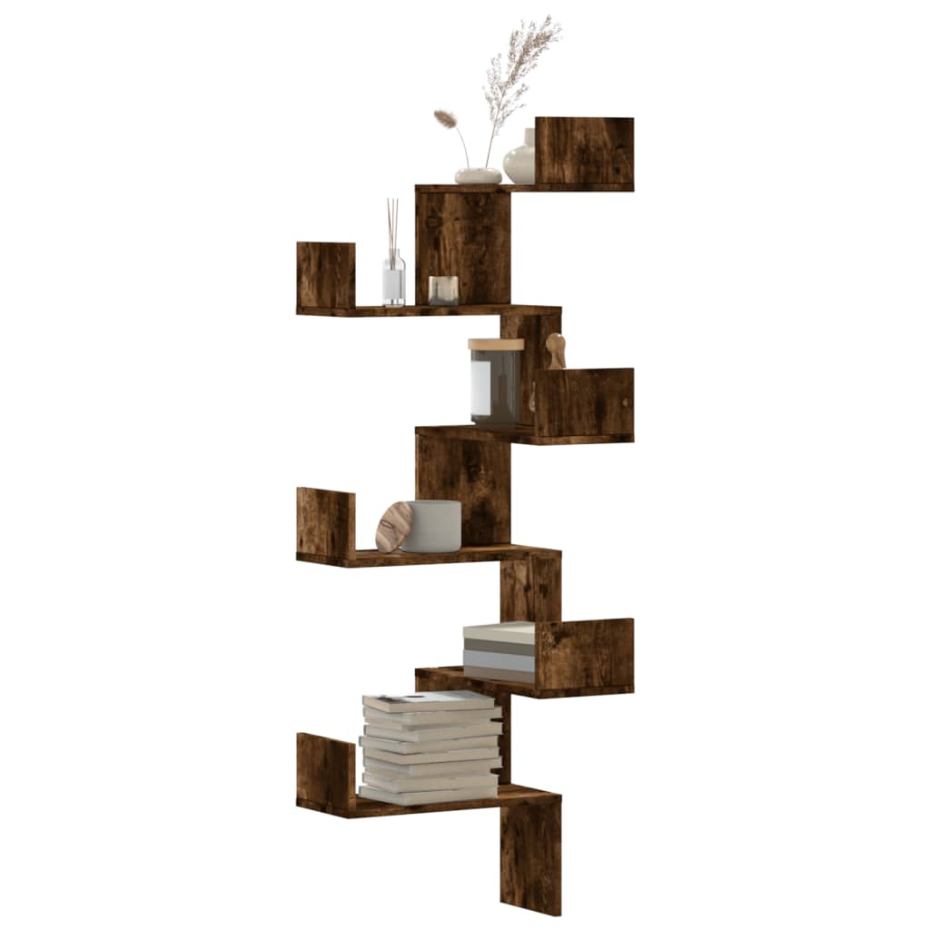 vidaXL Wall Corner Shelf Smoked Oak 45x45x147 cm Engineered Wood
