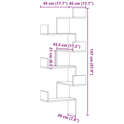 vidaXL Wall Corner Shelf Grey Sonoma 45x45x147 cm Engineered Wood
