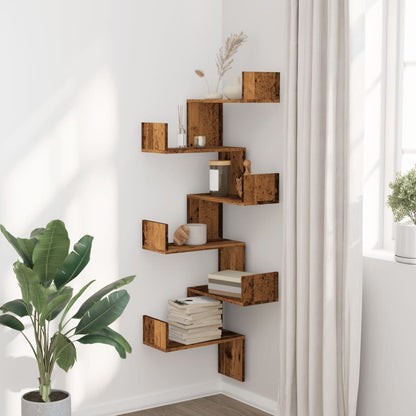 vidaXL Wall Corner Shelf Old Wood 45x45x147 cm Engineered Wood
