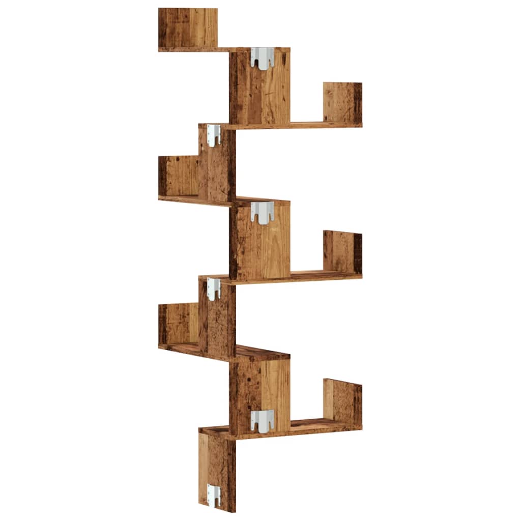 vidaXL Wall Corner Shelf Old Wood 45x45x147 cm Engineered Wood