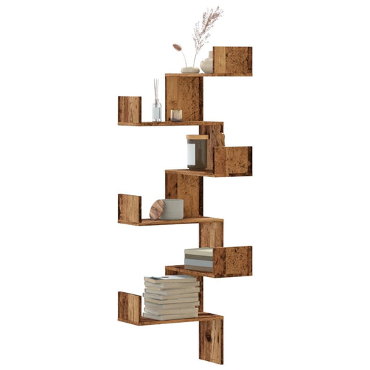 vidaXL Wall Corner Shelf Old Wood 45x45x147 cm Engineered Wood