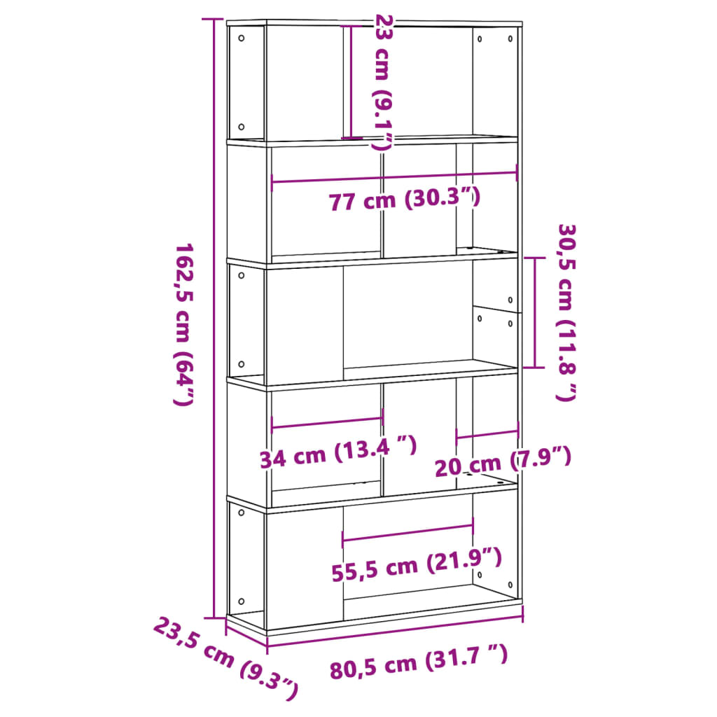vidaXL Bookcase 5-Tier White 80,5x23,5x162,5 cm Engineered Wood