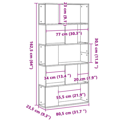vidaXL Bookcase 5-Tier Old Wood 80,5x23,5x162,5 cm Engineered Wood