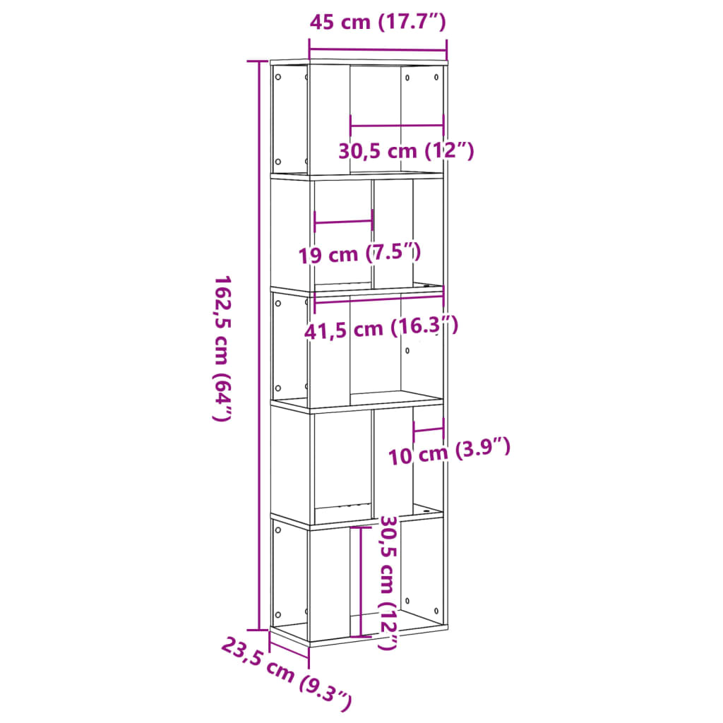 vidaXL Bookcase 5-Tier White 45x23,5x162,5 cm Engineered Wood