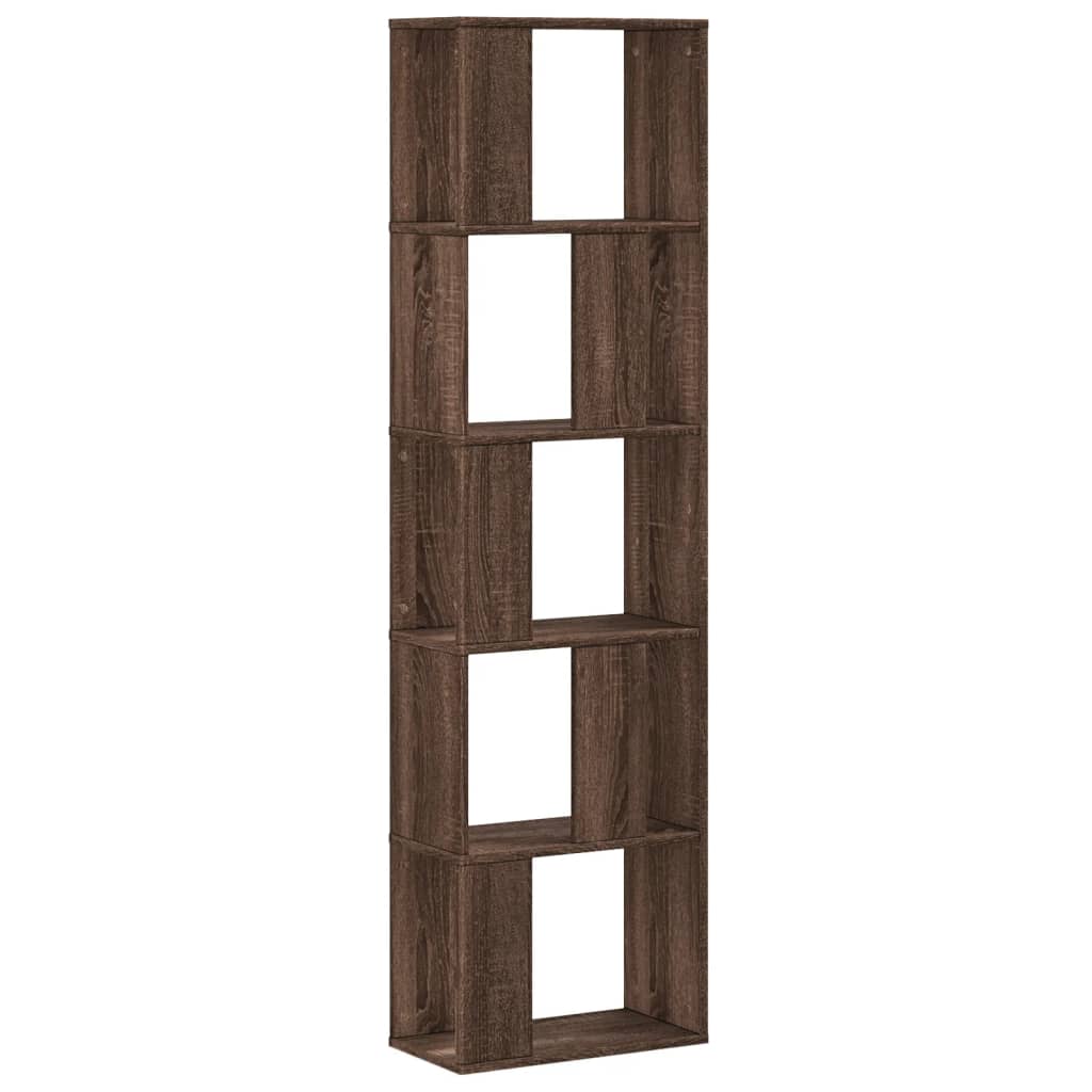 vidaXL Bookcase 5-Tier Brown Oak 45x23.5x162.5 cm Engineered Wood