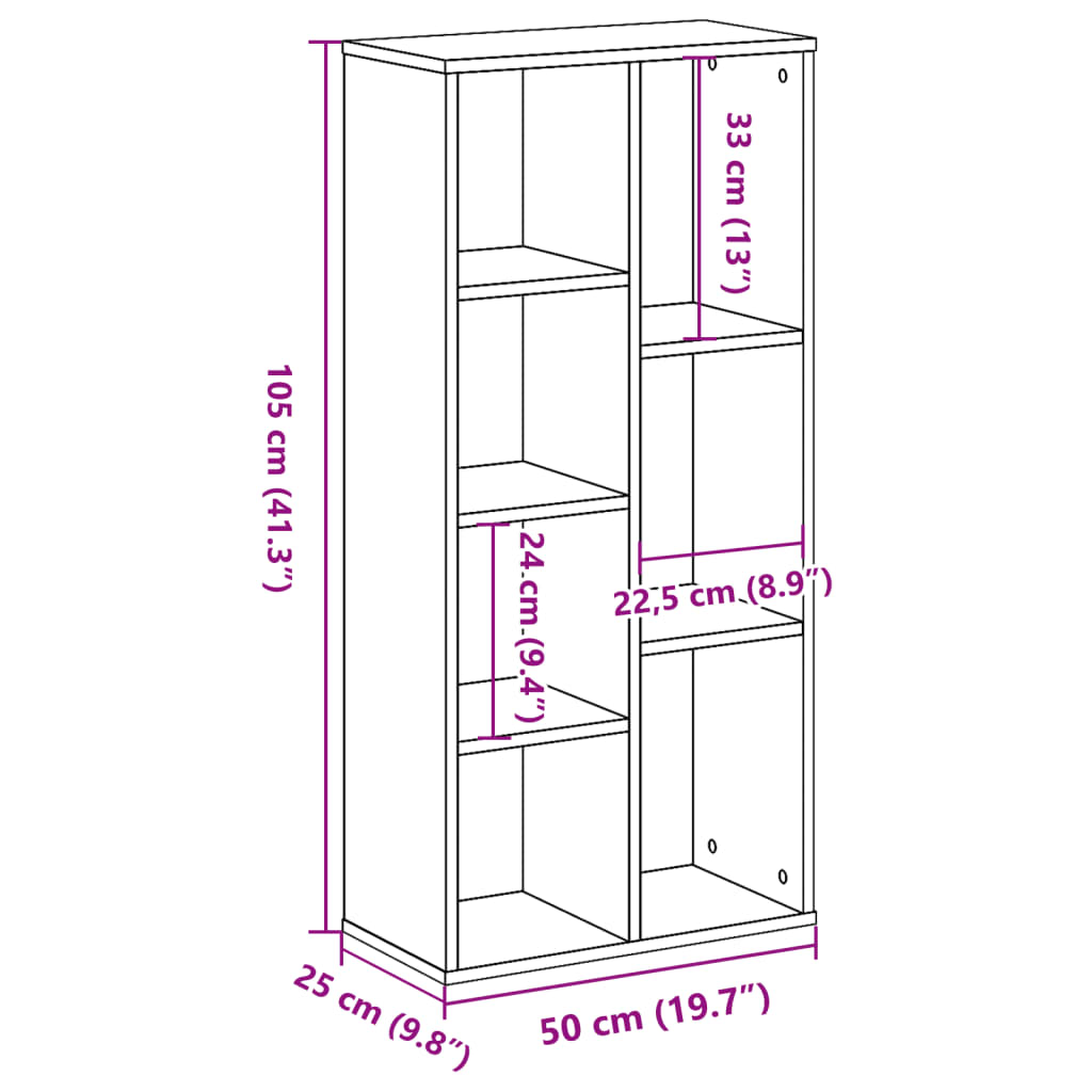 vidaXL Bookcase Sonoma Oak 50x25x105 cm Engineered Wood