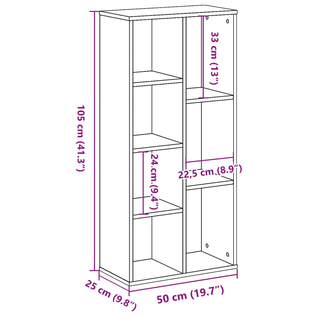 vidaXL Bookcase Grey Sonoma 50x25x105 cm Engineered Wood