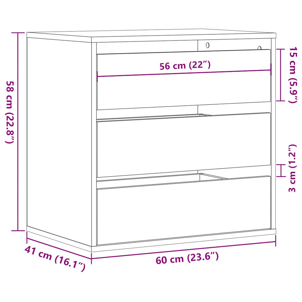 vidaXL Corner Chest of Drawers Black 60x41x58 cm Engineered Wood