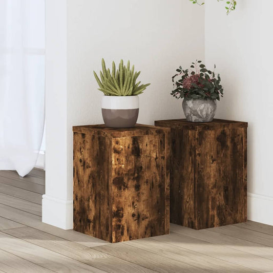 vidaXL Plant Stands 2 pcs Smoked Oak 20x20x30 cm Engineered Wood