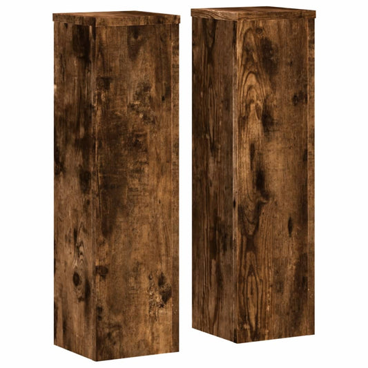 vidaXL Plant Stand 2pcs Smoked Oak 17x17x60 cm Engineered Wood