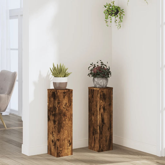 vidaXL Plant Stand 2pcs Smoked Oak 17x17x60 cm Engineered Wood