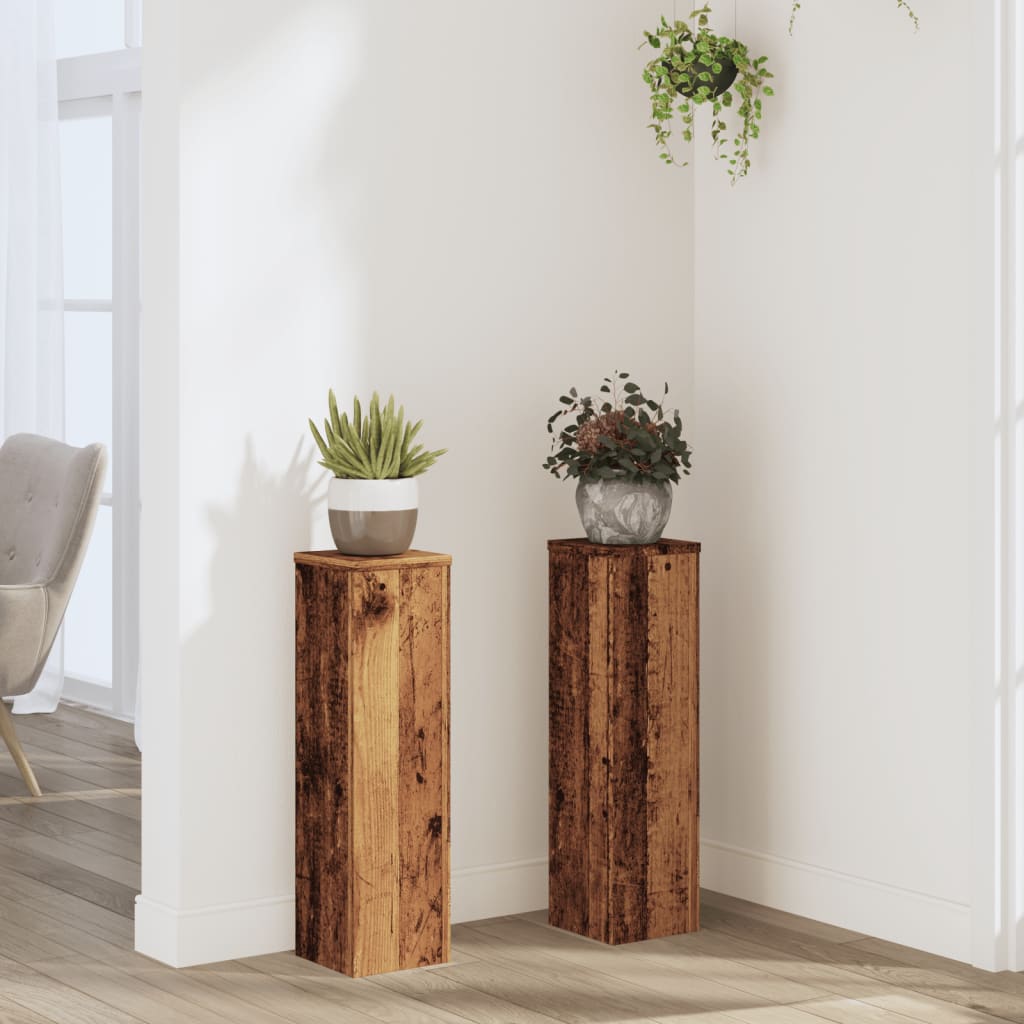 vidaXL Plant Stand 2pcs Old Wood 17x17x60 cm Engineered Wood