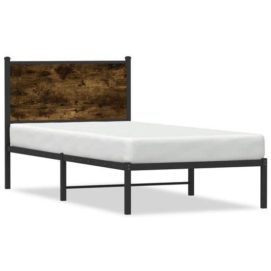 vidaXL Metal Bed Frame without Mattress Smoked Oak 75x190 cm Small Single