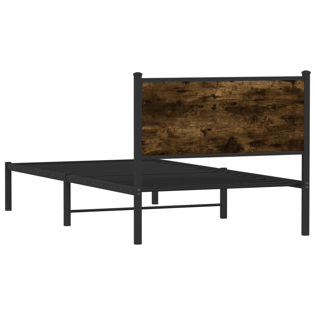 vidaXL Metal Bed Frame without Mattress Smoked Oak 107x203 cm