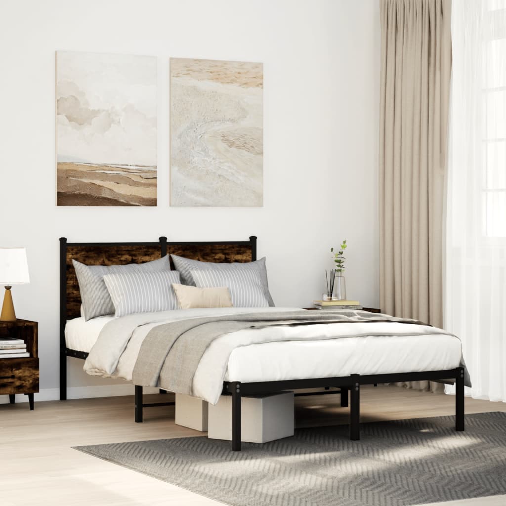 vidaXL Metal Bed Frame without Mattress Smoked Oak 120x200 cm