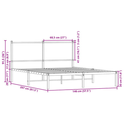 vidaXL Metal Bed Frame without Mattress Smoked Oak 140x200 cm