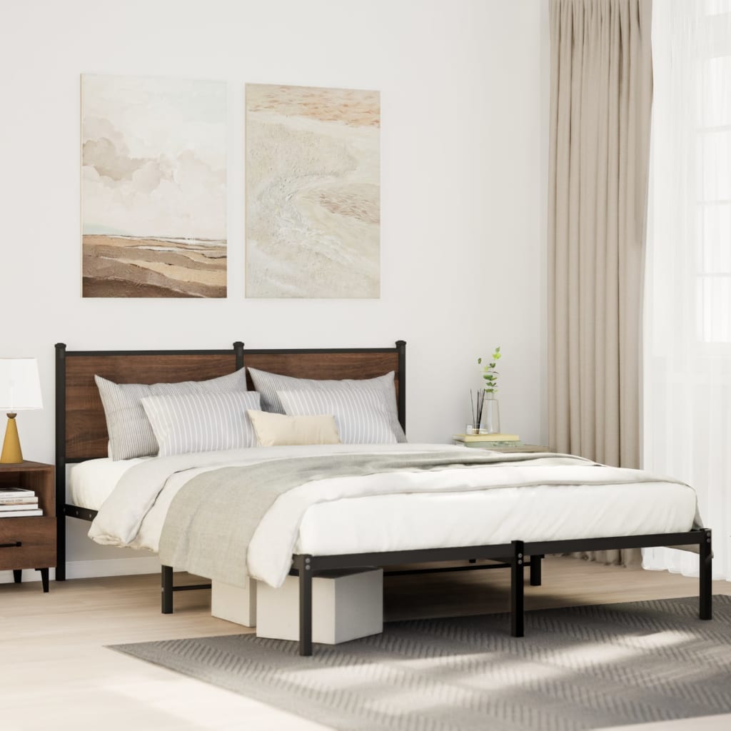 vidaXL Metal Bed Frame without Mattress Smoked Oak 140x200 cm