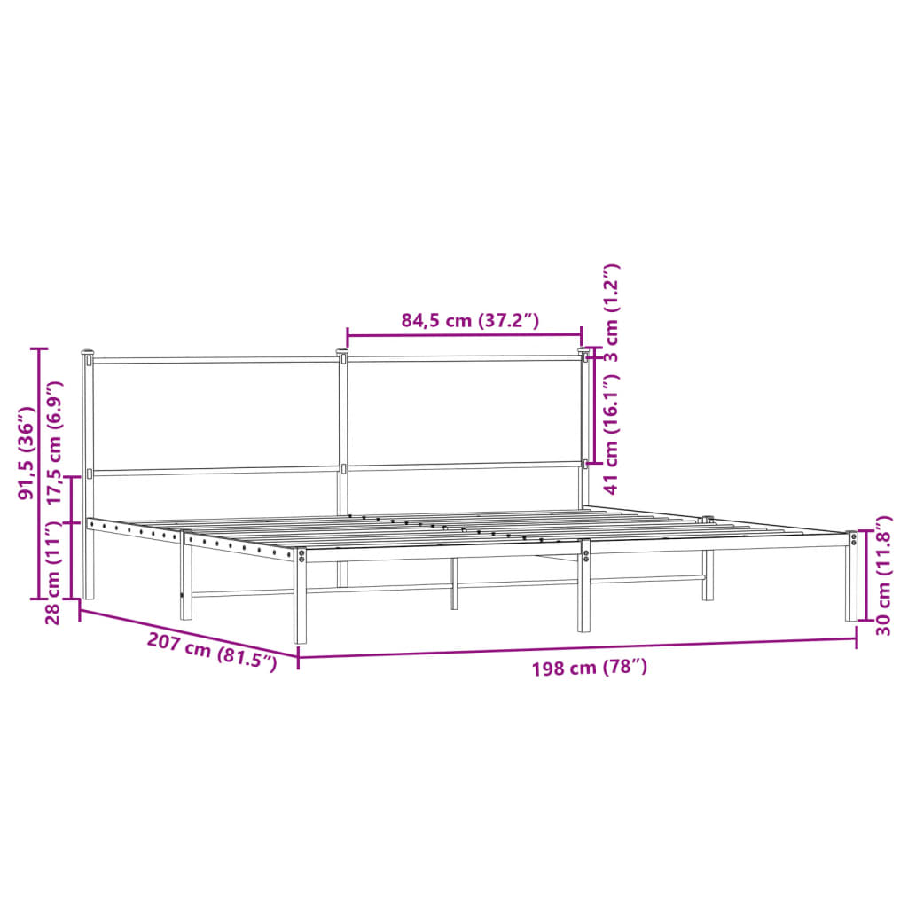 vidaXL Metal Bed Frame without Mattress Smoked Oak 193x203 cm