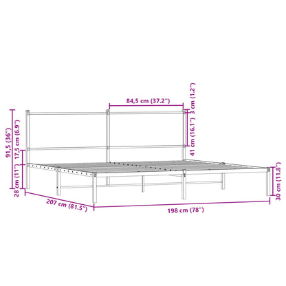 vidaXL Metal Bed Frame without Mattress Smoked Oak 193x203 cm